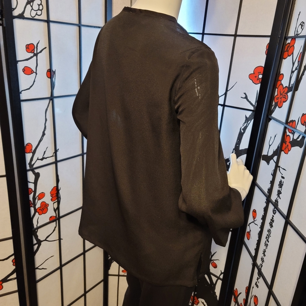 ANNE KLEIN BLACK ELEGANT  LADIES BLOUSE WITH SHEER SHOULDER ART/SIZE MEDIUM - Picture 10 of 13